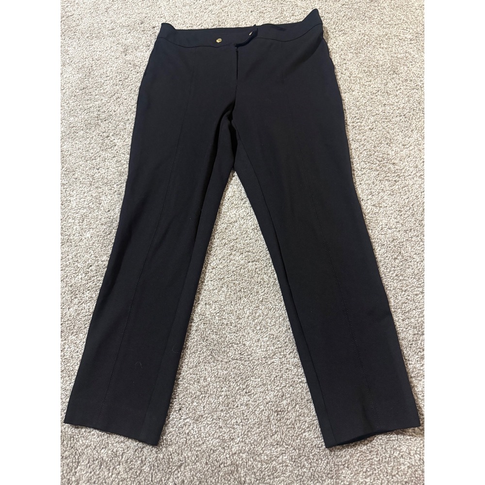 Anne Klein Womens Black Straight Leg Dress Pants Gold Button Career Trousers